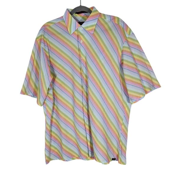 Robert Talbott Rainbow Striped Short Sleeve Button-Down Shirt Size XL - Picture 1 of 10